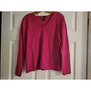 Carole Little Sweater Womens Medium Merino Wool V-Neck Pink Long Sleeve Pullover